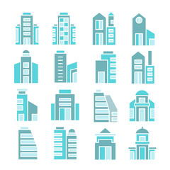 building and tower icons, blue color theme