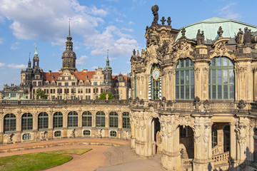Fototapeta na wymiar Zwinger with Carillon Pavilion and Castle in Dresden, Saxony Germany.
