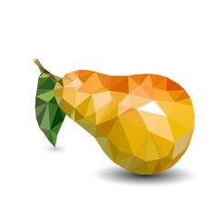 Vector illustration. Pear with stem and leaf. Healthy vegetarian food.