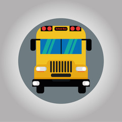 School bus near the pointer in flat style. Bus stop pointer.