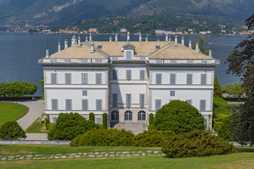 Villa Melzi and gardens, a tourist attraction on shore of Lake Como, Bellagio, Italy.