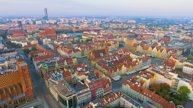 Aerial footage of Wroclaw, European Capital of Culture. Center