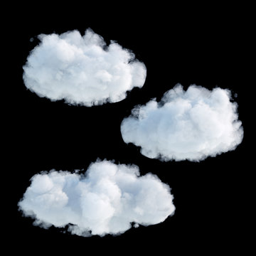 3d render, digital illustration, realistic clouds isolated on black background