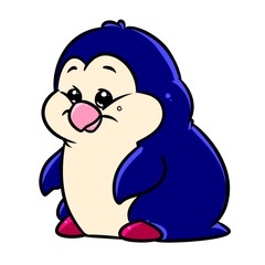 Blue little penguin cartoon illustration isolated image 