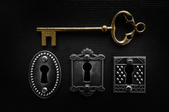 Three locks and gold key
