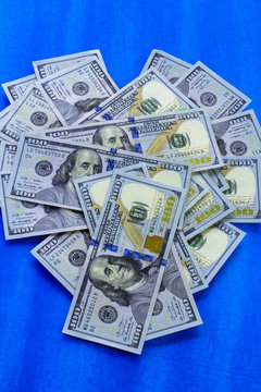 Heart Of Money 100 Dollars On Blue Background