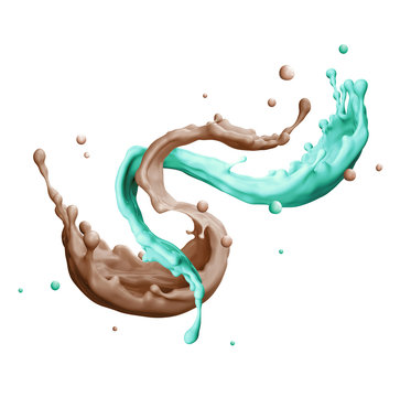 recommend clip art: 3d render, digital illustration, liquid splashing, food, drink, juice, paint, assorted splashes isolated on white background