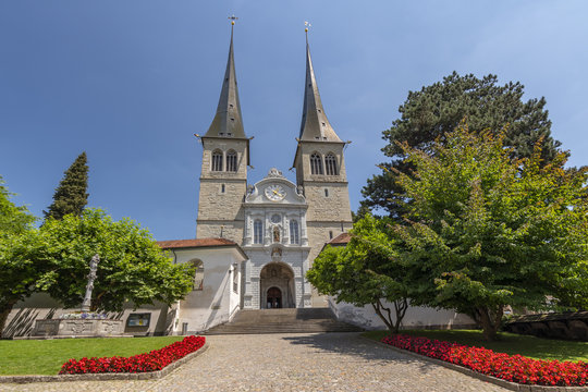 The Church of St. Leodegar (Hofkirche St. Leodegar) Roman Catholic church in the city of Lucerne, Switzerland.