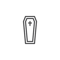 Coffin with cross outline icon. linear style sign for mobile concept and web design. Funeral line vector icon. Symbol, logo illustration. Pixel perfect vector graphics