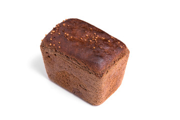 Black bread with coriander isolated on white background