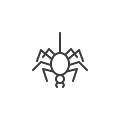 Obraz premium Spider outline icon. linear style sign for mobile concept and web design. Spider hanging on thread line vector icon. Symbol, logo illustration. Pixel perfect vector graphics