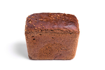 Black bread with coriander isolated on white background closeup