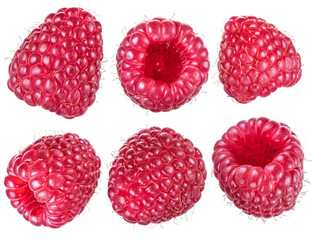Set of ripe raspberries on white background.