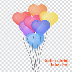 realistic balloons love in transparent background