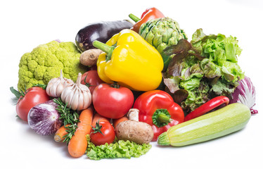 Group of colorful vegetables on white background. Close-up.
