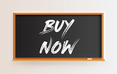 High detailed blackboard with 'BUY NOW' title, vector illustration