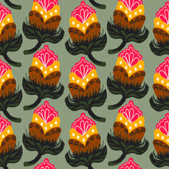 Obraz premium pink flower with yellow on a light green color