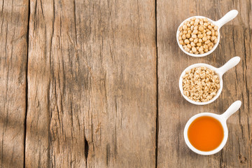 Oil and soybeans - Glycine max. Text space