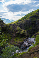 Fototapeta na wymiar The hike to Glymur, the second-highest waterfall in Iceland