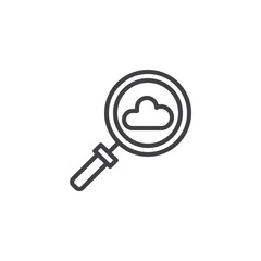 Cloud search outline icon. linear style sign for mobile concept and web design. magnifying glass with cloud simple line vector icon. Symbol, logo illustration. Pixel perfect vector graphics