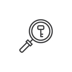 Password search outline icon. linear style sign for mobile concept and web design. magnifying glass and key simple line vector icon. Symbol, logo illustration. Pixel perfect vector graphics