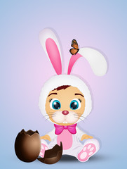 illustration of baby with bunny mask
