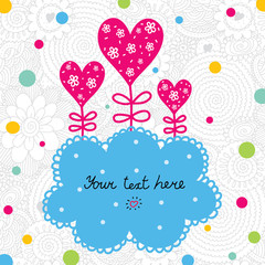 Hearts and cloud. Cute postcard.