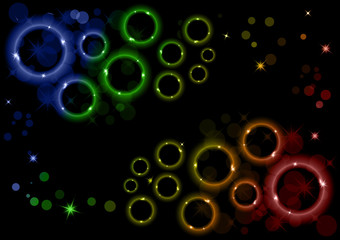 Bright abstract background. Colored rings with highlights on a dark background. Design for advertising, website, banners and posters.