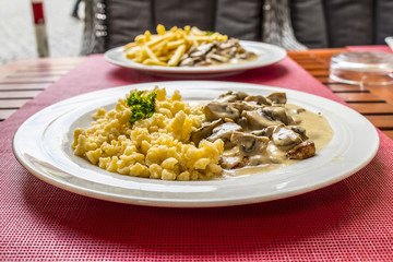 Fresh bavarian spaetzle dinner