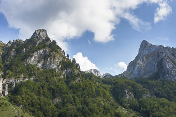 View of Prokletije mountains in Montenegro looked from the valley. Landscape concept