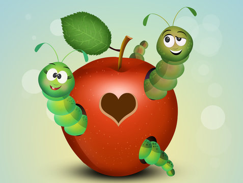 illustration of caterpillars in the apple
