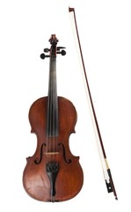 Fototapeta premium Widok z przodu skrzypce z kokardą, na białym tle