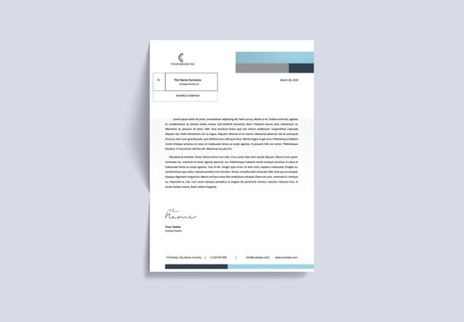 Letterhead Layout with Blue and Gray Accents