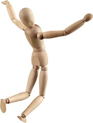 Wooden mannequin in a jumping pose