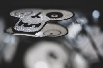 Skull shaped figures and lights for use as Halloween theme background. 