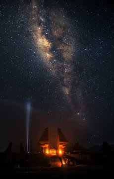 Milky Way at night on the Mount Bromo in East Java, Indonesia. Beautiful nature background.