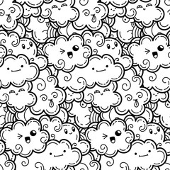Seamless pattern with funny doodle clouds for prints, designs and coloring books