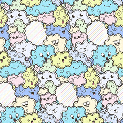 Seamless pattern with funny doodle clouds for prints, designs and coloring books