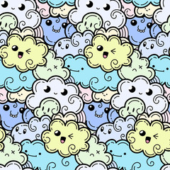 Seamless pattern with funny doodle clouds for prints, designs and coloring books
