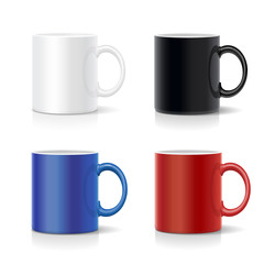 Four mugs of various colors. Coffee cups coolection vector