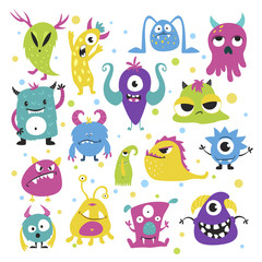 Cute funny little monsters in bright colors