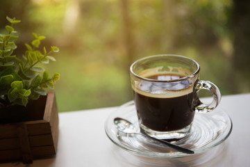 Black coffee on the table in the morning.