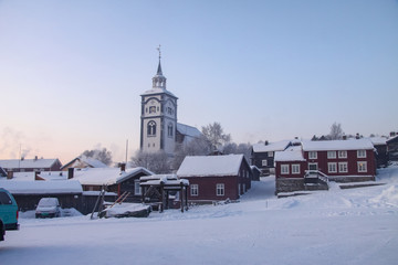 Winter and snow  - Roeros church in Norway-Røros church, also known under the old name Bergstadens...