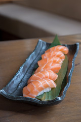 Set of Salmon sushi on plate