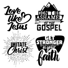 Christian typography and lettering. Illustration of the phrases of biblical motivation.
