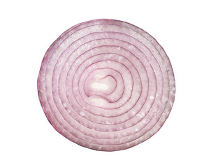Top view red onion slice isolated on white background