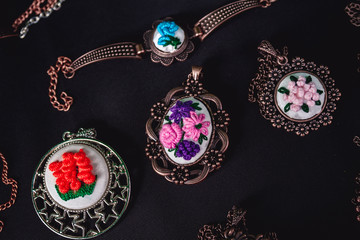 Turkish Handmade Copper Necklaces on Dark Background