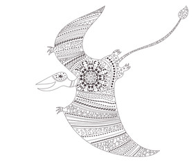 Pterodactyl, dinosaur Coloring page for child and adults Vector. Cartoon. Isolated art