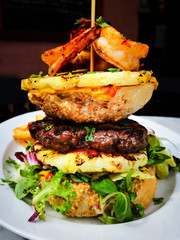 delicious Thai burger with prawn and  Golden French fries