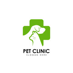 pet clinic logo design template. cat and dog vector silhouette